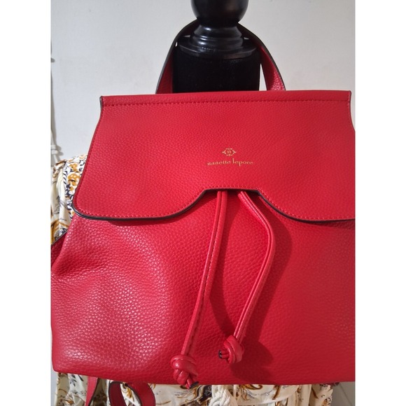 Nanette Lepore Red Pebbled Vegan Leather Convertible Backpack Drawstring Bag main image 7